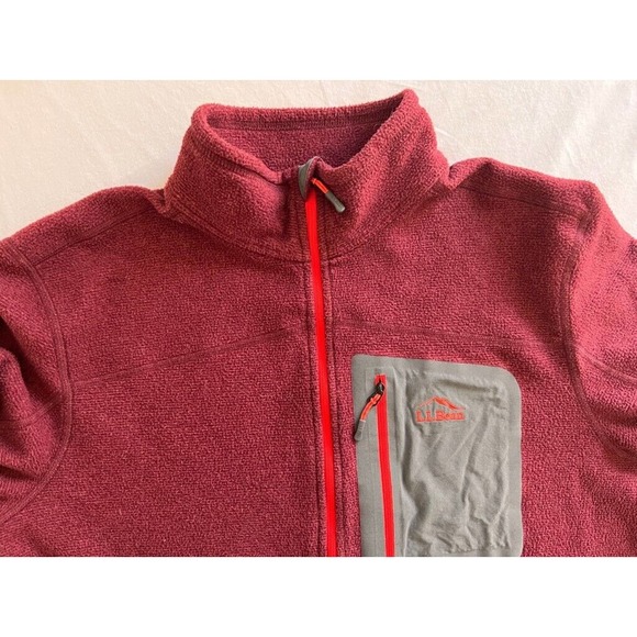 L.L. Bean Trail Fleece Jacket Men's L Red Marled Half Zip Pullover Pocket Hiking - Picture 8 of 9